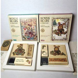 Lot (2) Boyds Bears & Friends Rubber Stamp Kit Manheim Eco-Moose & Bailey's Hear